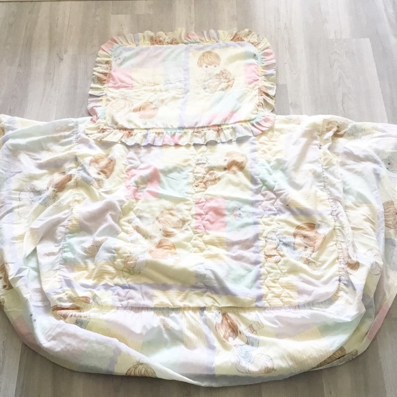 Vintage 1989 PRECIOUS MOMENTS Blanket With Sham Twin Bed Sheet Set - Picture 11 of 14